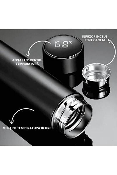 OferteTop Termos Inteligent pentru Cafea și Ceai cu Indicator de Temperatură, 500 ml