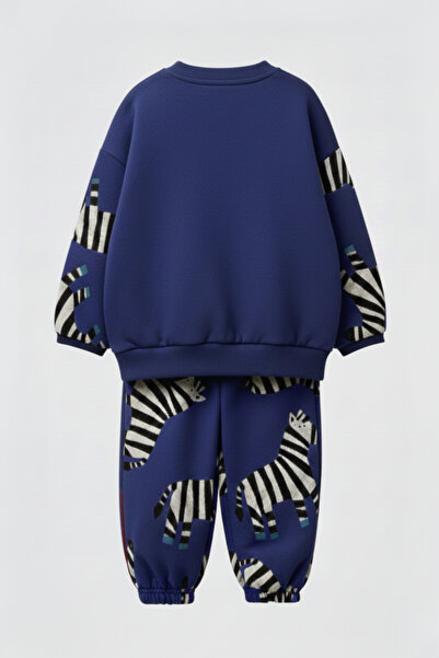 My Kids Wear Boy's Zebra Patterned 3 Thread Non-Sharmond 100% Cotton Tracksuit Set 2-8 Years Old 12323