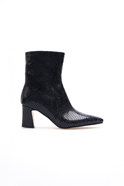 MARCHEO Nadia Women's Navy Blue Crocodile Thick Heeled Winter Boots