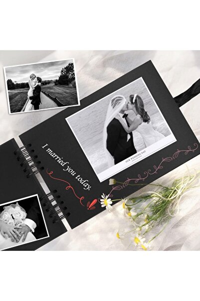 Idrese ألبوم صور - ذاتي اللصق، 80 صفحة سوداء، دفتر ضيوف زفاف كبير (أسود)