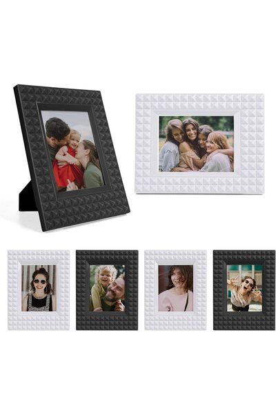 KASTWAVE إطار صور 2x3، عبوة من 6 إطارات صور بلاستيكية صغيرة (أسود + أبيض)