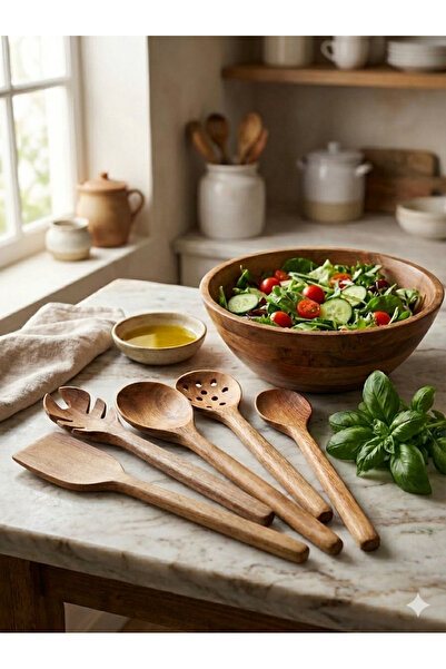 Home 5-Piece Luxury Natural Wooden Spoon Set - Non-Scratch Heat Resistant Hea...