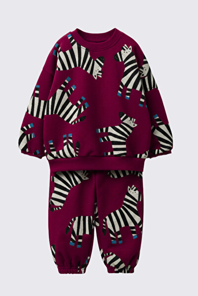 My Kids Wear Boy's Zebra Patterned 3 Thread Non-Sharmond 100% Cotton Tracksuit Set 2-8 Years Old 12322