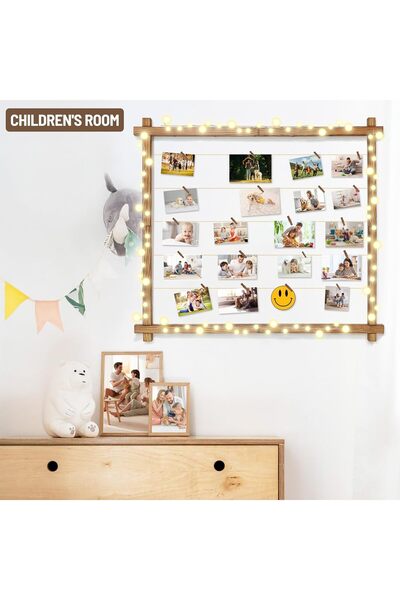 PHOENANCEE Photo Display Board With Clips - Picture Frame Collage (Carbonized Brown)