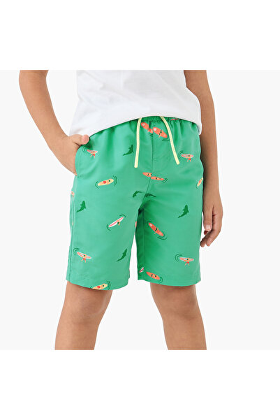 Juniors شورت سباحة بطبعة جرافيكية مع جيوب