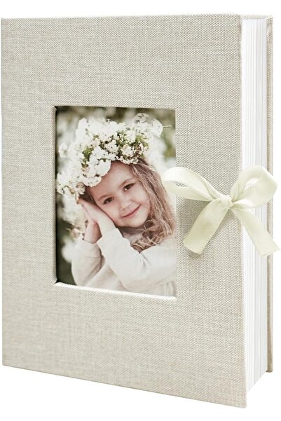 Defsedar ألبوم صور 4x6، 100 جيب، غطاء كتان مع نافذة دائرية، بيج