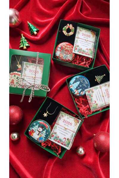 İNİTİUM Yeni Yıl Temalı Hediye Seti (Yeni Yıl Broş, Metal Kutu Mum ve Şans Bi...