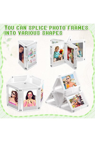 AZONEE Magnetic Photo Frames (4-Pack) - Clear ABS Magnetic Mini Frames for Instax
