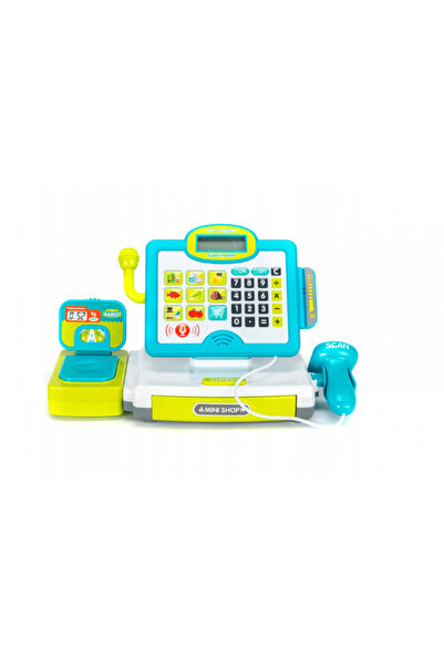 Matadi Cash register with computer, shopping cart and accessories Blue