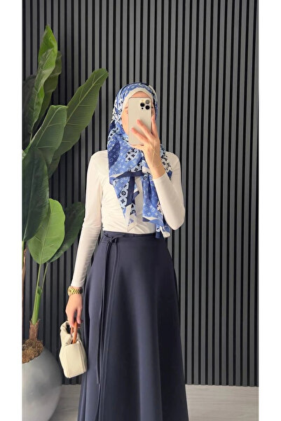 DEFNECE BUTİK Waist-Tied Scuba Skirt - Navy Blue