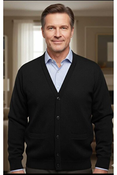 ALGE TRİKO Güncüoğlu Long Sleeve Pocketed Buttoned Series End Steel Knit Men's Cardigan