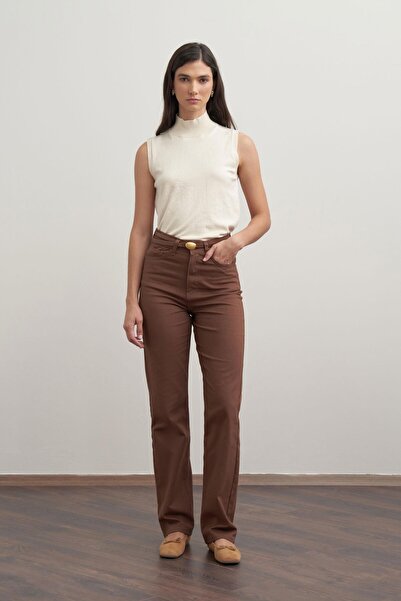 ALLDAY Παντελόνι Gabardine με καφέ χρώμα