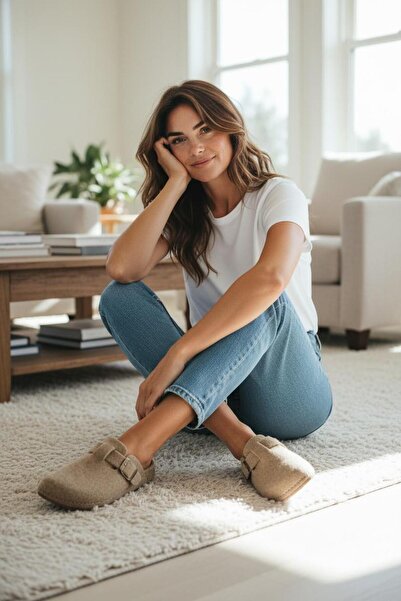 Twigy Full Orthopedic Felt Women's Comfortable and Lightweight Stylish Beige House Slippers