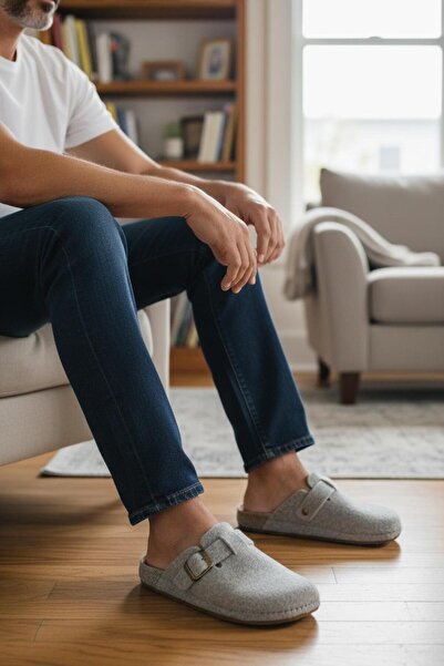 Twigy Full Orthopedic Felt Men's Comfortable and Lightweight Stylish Gray House Slippers