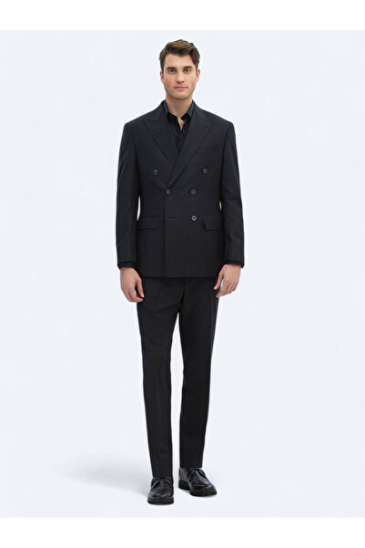 Kip Black Plain Modern Fit Wool Blend Suit
