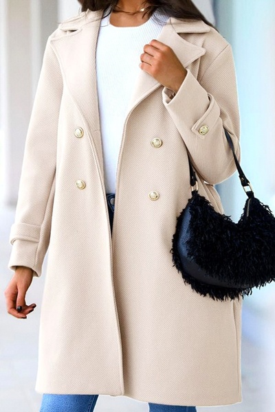 FashionForYou Women's Cornelia coat, with overlapping panel and drawstring, Cream