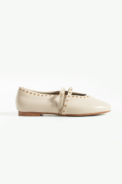 stato - Beige Color Buckle Faux Leather Women's Ballerinas