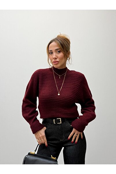 Maldia Shop Women's Tina Burgundy Turtleneck Knitwear Sweater
