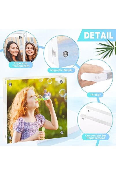 JEFHOMKIT 4x4 Acrylic Picture Frame, 4 Pack, Clear Double-Sided Magnetic Frames