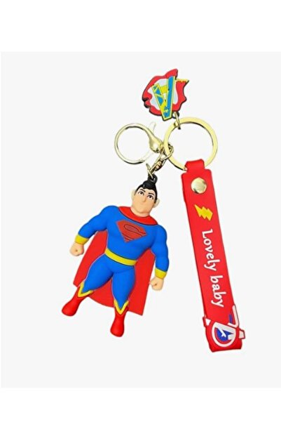 OEM Superhero Keychain Superman Style, 7 cm, 3D PVC Figure + Silicone Strap, Key/Bag Accessory