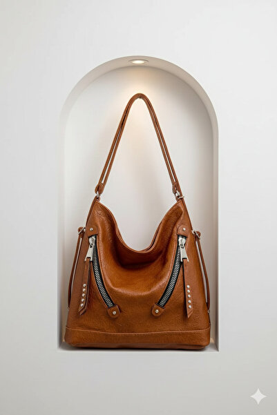 H&D COLLECTİON Women's Adjustable Crossbody Strap Multi-Compartment Tan Backp...