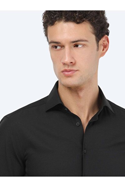 Kip Black Plain Regular Fit Woven Classic Cotton Blend Shirt