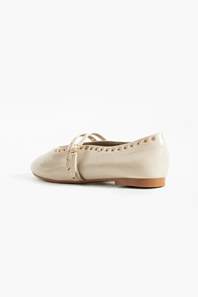 stato - Beige Color Buckle Faux Leather Women's Ballerinas