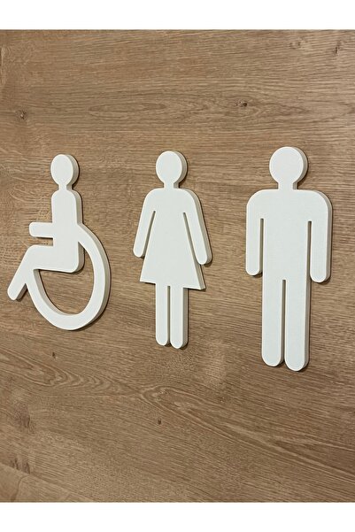 Rafine Studio 3D WC Tuvalet Kapı İşareti Seti – Kendinden Yapışkanlı Kadın Erkek Engelli Tuvalet Simgesi Tabelası