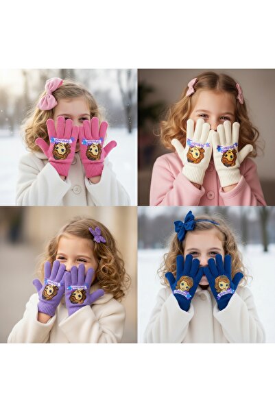 Disney Set of 4 pairs of knitted gloves for girls with Sofia, suitable for the cold season, 4-8 years