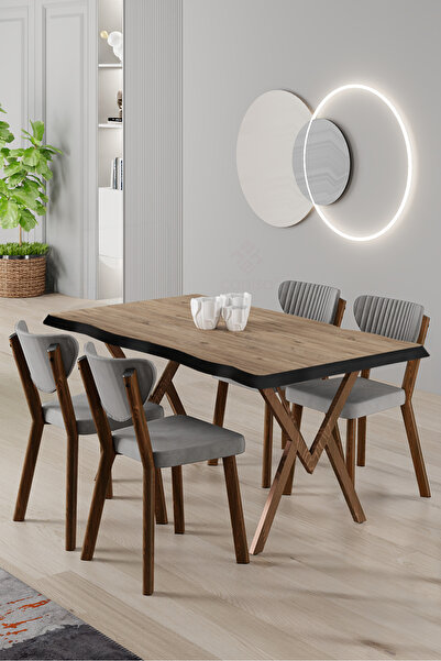 Canisa Akort Serisi MDF Sabit 80x130 Atlantik Çam Mutfak Masası Takımı 4 Gri ...