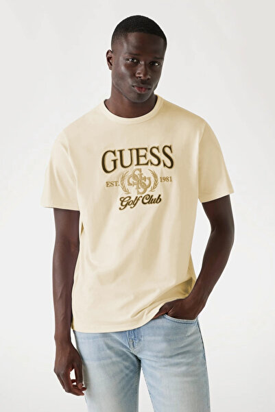 Guess Jersey Men's Beige Regular Fit T-Shirt M5Yi22K8Fq4-G1Fe
