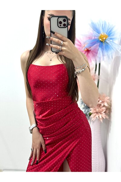 CAROLINE Long red dress with corset