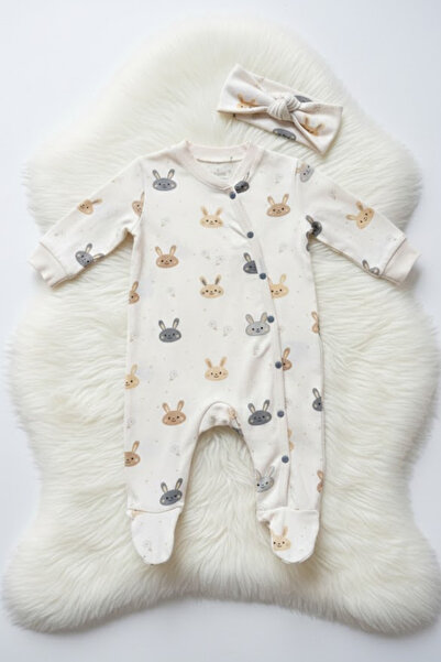 BABYİLAY Unisex Rabbit Patterned 2-Piece Baby Romper Set |   100% Cotton Bone...