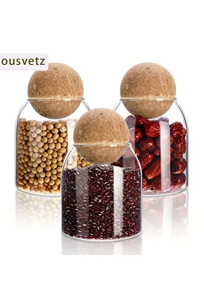 EVİMDM Set of 3 Mini Glass Jars with Ball Cork Lids