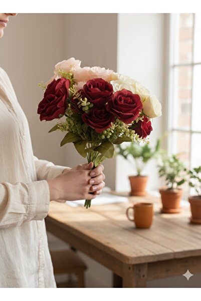 YASİMA Boxwood and Yakamoz Rose Arrangement New Year Special Day Home Decoration