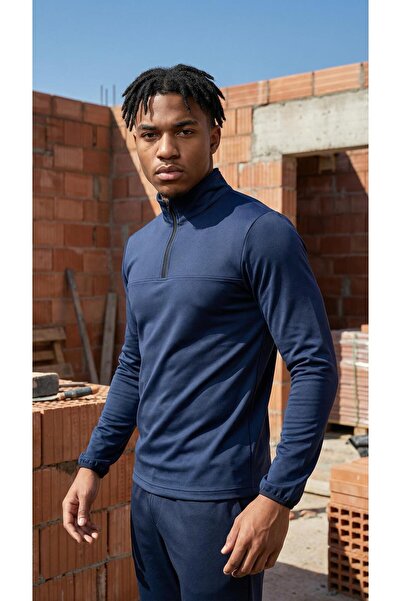 CLAW UP WORK SCUBA HALF ZIP SWEAT | DEEP NAVY  (Slim Fit Yarım Fermuarlı Scub...
