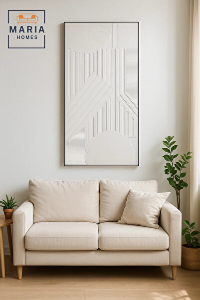 MARIA HOMES White Geometric Textured Wall Art – Modern Minimalist Canvas Decor for Living Room 140*70CM
