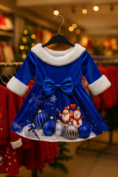 Inovius Rochita Albastra cu Motive de Craciun - NNK104-Marime 4 Ani