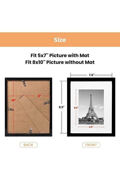 X SPRING Picture Frame Set, 5 PCS 8x10 Inch Black Wood Photo Frames