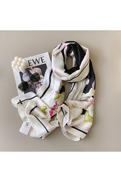 tomrisboutique شال حريري فاخر من الفوال حجاب وشاح بنقشة زهور 90 × 180