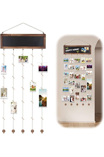 Bukela Wall Decor Hanging Photo Display with 30 Clips - Picture Frame Collage with Blackboard