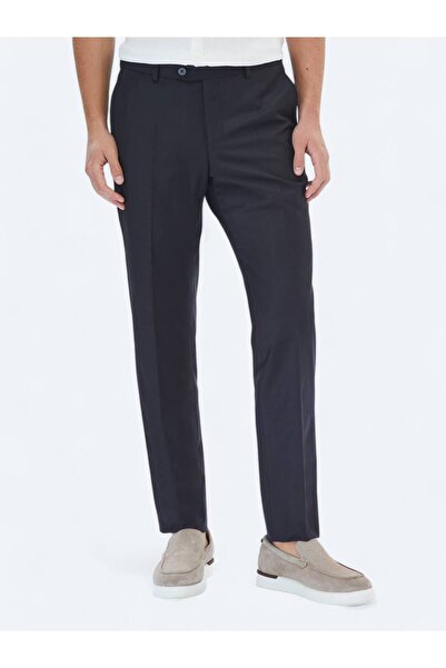 Kip Black Plain Weave Fitted Fit Classic Wool Blend Trousers