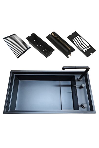 ELLECI Set chiuvetă bucătărie Invisible Dialogo 360 Workstation negru mat 860x460x220mm