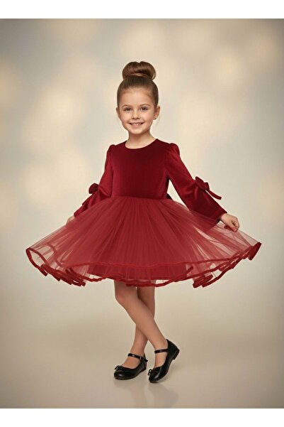 Uğur bebe Κόκκινο βελούδινο χριστουγεννιάτικο φόρεμα – Πρωτοχρονιάτικο φόρεμα για κορίτσια με επένδυση από τούλι