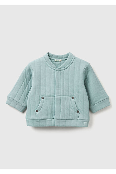 United Colors of Benetton Baby gray-green striped patterned logo label snap p...