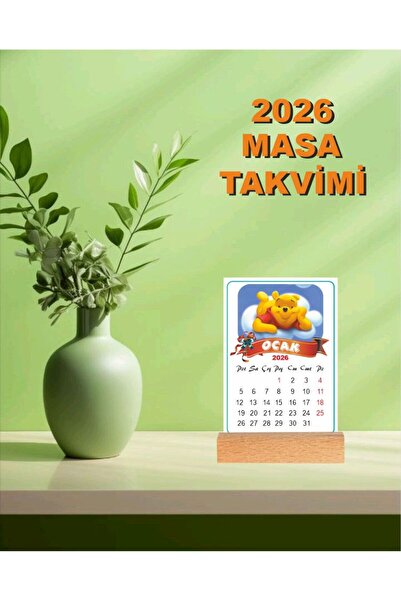 MOR TABLO 2026 Ahşap ayaklı masa takvimi