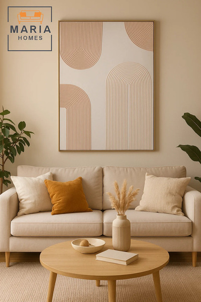 MARIA HOMES Neutral Curved Line Textured Wall Art – Modern Minimalist Decor for Living Room & Bedroom 100*150CM