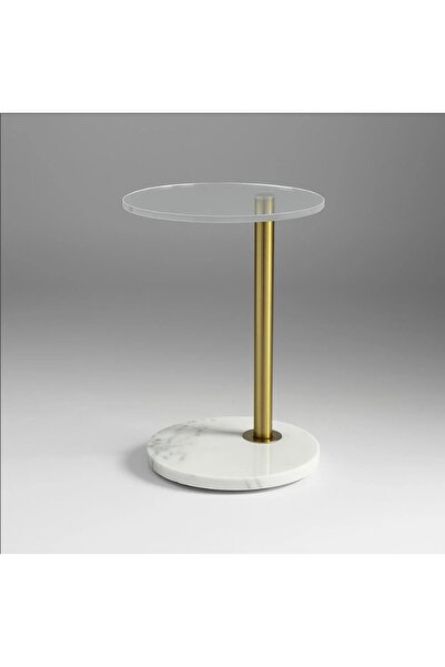 Vi Markets A modern glass-top side table with a sleek gold stand and white base.