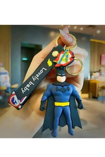 OEM Superhero Keychain Batman Style, 7 cm, 3D PVC Figure + Silicone Strap, Key/Bag Accessory