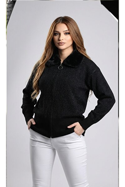 SAYZEN cardigan/jachetă din tricot cu fermoar cu guler moale